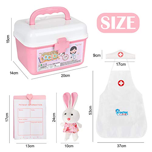 Vanplay Madera Doctora Juguetes Maleta Médica con Rosa Medico Kit Regalo para Niños 3 4 5 Años, 43PCS