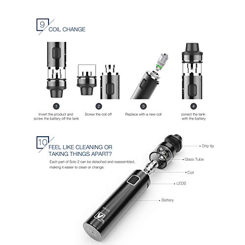 Vape Pen Starter Kit Vaptio Solo 2 KIT con 3000mAh Batería 2.0ml Mesh Core Todo en uno Estilo Vaporizador de cigarrillo electrónico No E Liquid No Nicotine (Negro)