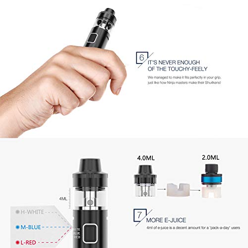 Vape Pen Starter Kit Vaptio Solo 2 KIT con 3000mAh Batería 2.0ml Mesh Core Todo en uno Estilo Vaporizador de cigarrillo electrónico No E Liquid No Nicotine (Negro)