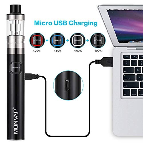 Vaper Cigarros Electronicos 50W, MONVAP M50 Vapeador Kit Completo y Liquido, Top Refill Vaporizador 0.5ohm 2ml, 1500mah Battería Recargable Cigarro Electronico, E Cigarette Sin Nicotina 0.0mg