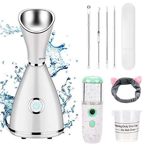 Vapor Facial, HALOVIE Vaporizador Facial Profesional Limpiador Nano Sauna 10X Penetración con Mini Pulverizador de Niebla Hidratante Facial Portátil para SPA Tratamiento de Espinillas Piel Grasa Acné