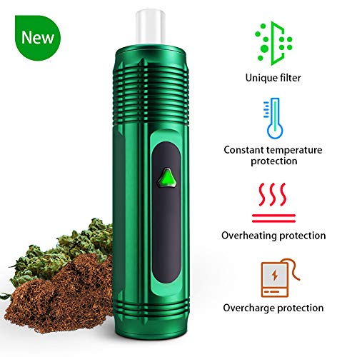 Vaporizador de hierbas secas,evaporador,con boquilla de vidrio y cámara de hierbas de cerámica, batería recargable de 2500 mAh, vía aérea independiente, Sin nicotina (Verde)