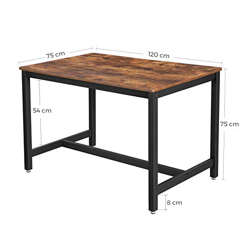 VASAGLE Mesa de Comedor 4 Plazas, Mesa de Cocina, 120 x 75 x 75 cm, Armazón de Metal de Alta Resistencia, Estilo Industrial, para Sala de Estar y Comedor, Marrón Vintage KDT75X