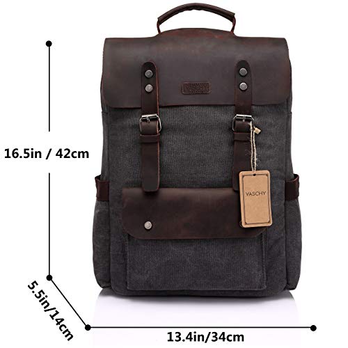VASCHY Mochila Hombre,Mochila Vintage Mochila Mujer Lona Cuero Mochila para Portatil 15 Pulgadas Mochilas Escolares Piel Mochila Casual Impermeable Mochila Viajes Trabajo Gris