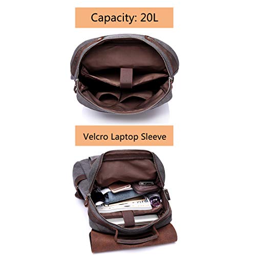 VASCHY Mochila Hombre,Mochila Vintage Mochila Mujer Lona Cuero Mochila para Portatil 15 Pulgadas Mochilas Escolares Piel Mochila Casual Impermeable Mochila Viajes Trabajo Gris