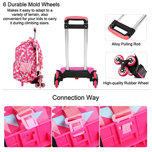 Vbiger Mochilas Escolares con Ruedas Niña Estudiantes de Primaria para Viajar Escalada Rosado