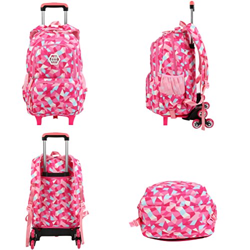 Vbiger Mochilas Escolares con Ruedas Niña Estudiantes de Primaria para Viajar Escalada Rosado