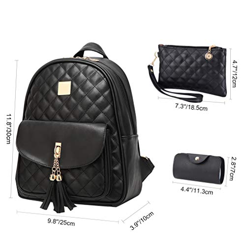 Vbiger Mochilas Mujer de Cuero PU Mochila de Moda Ocio 3 en 1 para Ocio Viaje (negro1)