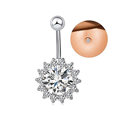 Vcmart Girasol Anillo de Vientre Anillos 316L quirúrgico de Acero 14g Cuerpo Joyas Piercing (Blanco)