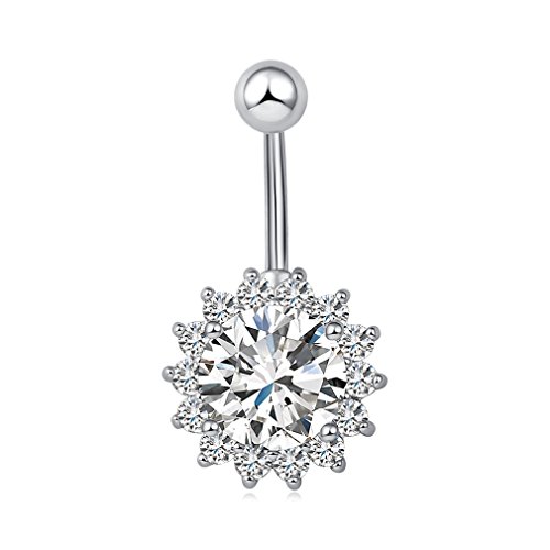 Vcmart Girasol Anillo de Vientre Anillos 316L quirúrgico de Acero 14g Cuerpo Joyas Piercing (Blanco)