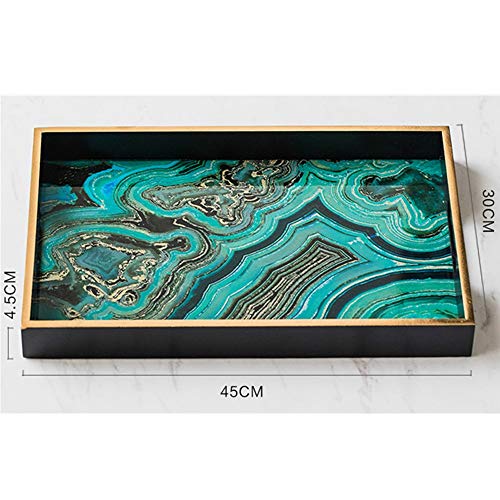 VDSON Bandeja de Recogida La luz Verde patrón de Tinta mármol Bandeja Rectangular de Cocina Mesa de café Inicio Delicado Bandeja del Desayuno Placa (Color : Green, Size : 45x30x4.5cm)