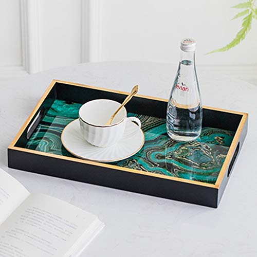 VDSON Bandeja de Recogida La luz Verde patrón de Tinta mármol Bandeja Rectangular de Cocina Mesa de café Inicio Delicado Bandeja del Desayuno Placa (Color : Green, Size : 45x30x4.5cm)
