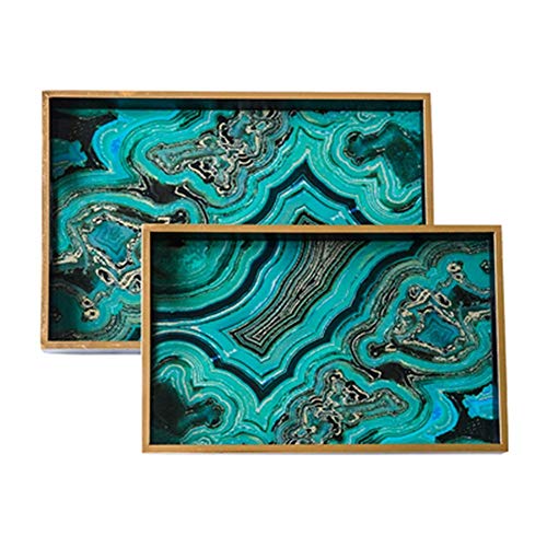 VDSON Bandeja de Recogida La luz Verde patrón de Tinta mármol Bandeja Rectangular de Cocina Mesa de café Inicio Delicado Bandeja del Desayuno Placa (Color : Green, Size : 45x30x4.5cm)
