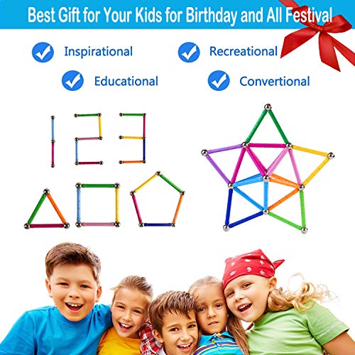 Veatree Bloques Magnéticos de Construcción para Niños Palos Magnéticos con Bolas 178 Piezas Juguete Educativo para el Desarrollo Integral para Mayores de 4 Años