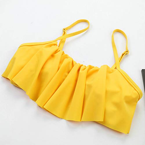 VECDY Bikinis Mujer 2019, Braga Alta Moda Sexy Traje De Baño 2 Piezas con Volante Superior Y Conjunto De Bikini De Talle Alto Camisola Linda Ropa De Baño para Playa, Verano, Vacaciones(Amarillo,M)