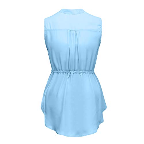 VECDY Blusas Premamá, Verano Camisetas Moda para Embarazadas Maternidad Enfermería Sólido Lactancia Sin Manga Rayas Blusa Paño Suave Camisa Tops Ropa Premama （Azul Cielo，L）