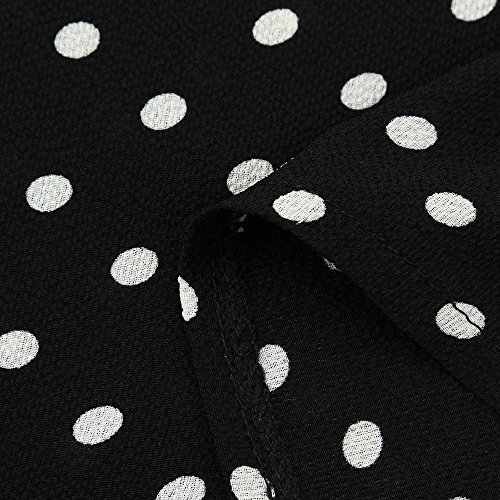 VECDY Moda Camisa Mujer Trompeta Manga Larga Suelta Lunares En Blanco Y Negro Camiseta Tops De Primavera Camisa Casual De Mujer（Negro ，2XL）