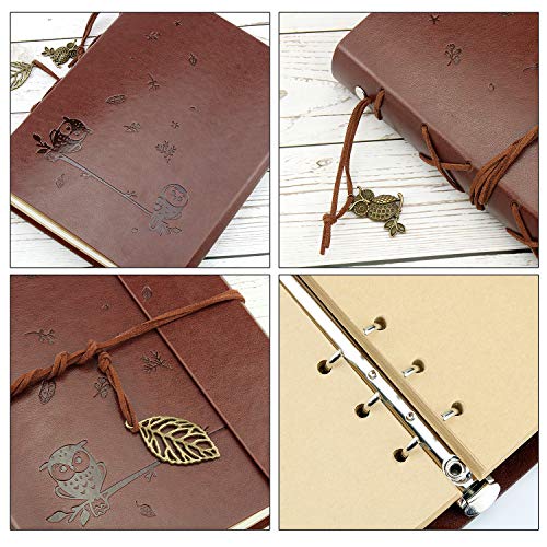 VEESUN Cuaderno de Cuero A5, Retro Libreta Bonitas de Viaje, Cuaderno Vintage Agenda, Recargable Bloc de Libros en Blanco Diary Regalo, Diario de La Regalo Para Hombres Mujeres Estudiantes, Búho