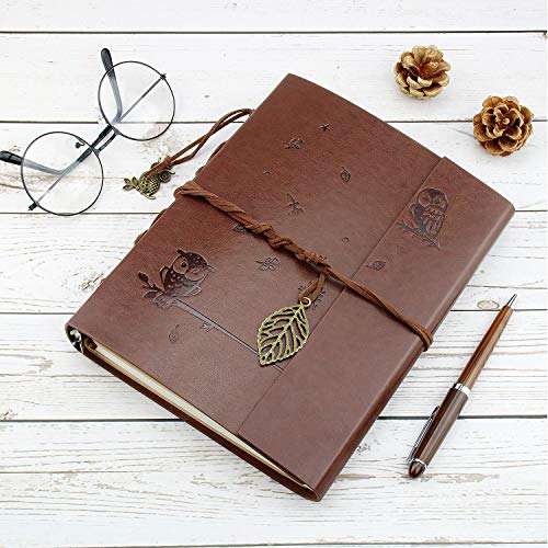 VEESUN Cuaderno de Cuero A5, Retro Libreta Bonitas de Viaje, Cuaderno Vintage Agenda, Recargable Bloc de Libros en Blanco Diary Regalo, Diario de La Regalo Para Hombres Mujeres Estudiantes, Búho