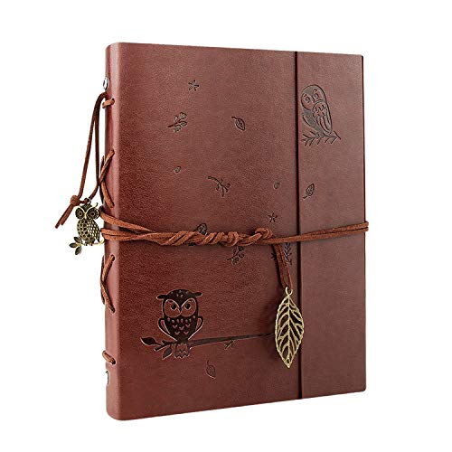 VEESUN Cuaderno de Cuero A5, Retro Libreta Bonitas de Viaje, Cuaderno Vintage Agenda, Recargable Bloc de Libros en Blanco Diary Regalo, Diario de La Regalo Para Hombres Mujeres Estudiantes, Búho