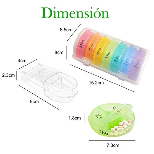 VEGCOO Pastillero Semanal 3 Tomas con 21 Compartimentos y Cortador de Pastillas, Pastillero Pequeño Viaje Organizador Pastillas para Vitaminas, Aceites de Pescado, Suplemento