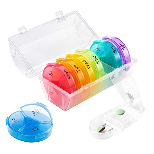 VEGCOO Pastillero Semanal 3 Tomas con 21 Compartimentos y Cortador de Pastillas, Pastillero Pequeño Viaje Organizador Pastillas para Vitaminas, Aceites de Pescado, Suplemento