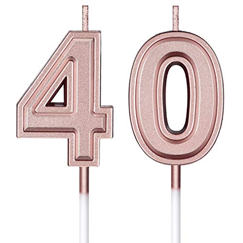 Velas de Cumpleaños 40 Velas de Numeros de Pastel Topper Decoración de Pastel de Feliz Cumpleaños para Cumpleaños Boda Aniversario Celebración, Oro Rosa
