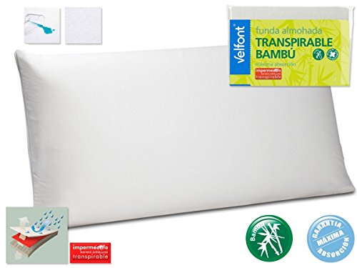 Velfont Funda Almohada Bambu Impermeable Transpirable hipoalergenica Tratamiento aloevera y Bambu Todas Las Medidas (90cm)