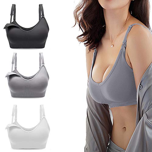 Vellette Sujetador premamá 3Pcs Sostén De Lactancia Sin Costuras Sujetador de Maternidad Sujetadores para Premamá Sostén Embarazada (3Pcs(Black+Grey+White), M/L(=L))
