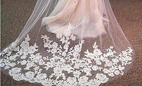 Velo de Novia de una Sola Capa Lianshi Bridal Veil Encaje Bordado Novia Suministros 3m (Ivory)