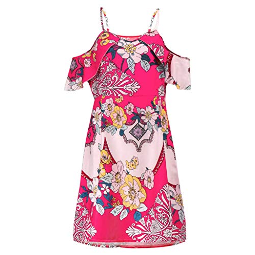 VEMOW Blusas Camisas Mini Vestido Corto de Verano con Estampado y Hombros Descubiertos con Tiras en los Hombros Falda(Rojo,XL)