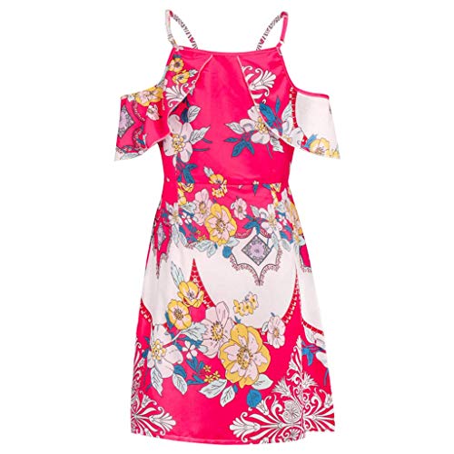 VEMOW Blusas Camisas Mini Vestido Corto de Verano con Estampado y Hombros Descubiertos con Tiras en los Hombros Falda(Rojo,XL)