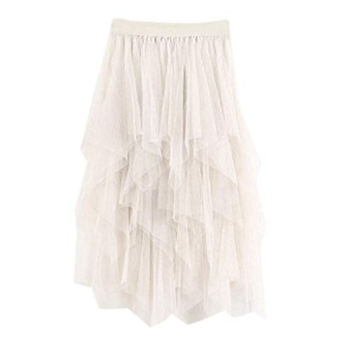 VEMOW Faldas Mujer cómoda de Tul de Cintura Alta Falda Plisada del tutú de Las señoras Falda de Midi(Beige,Una Talla)