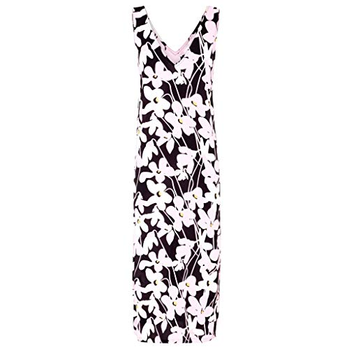 VEMOW Tops Vestido Mujer con Estampado Floral de Verano para Largo con Cuello en v Falda(Negro,M)