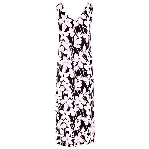 VEMOW Tops Vestido Mujer con Estampado Floral de Verano para Largo con Cuello en v Falda(Negro,M)
