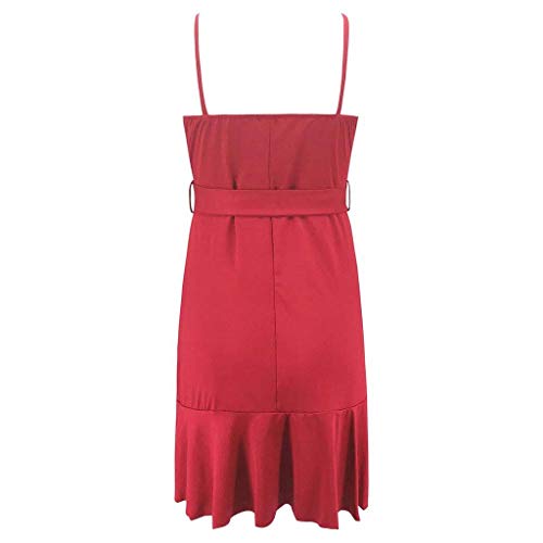 VEMOW Vestido Mujer Tops Blouses de Fiesta sin Mangas con Cuello en V sin Espalda de Fiesta Fiesta en la Noche de Playa Falda(Rojo,XL)