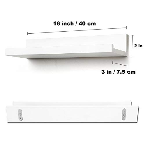 Vencipo Estantería Blanca para Fotos de Colgantes, Baldas Estanterias de Pared de Madera para Organizador Libros Infantil, Estante Flotante Decoracion para Estanteria Baño, Especiero Cocina.(2 Piezas)