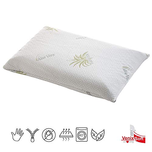 venixsoft - Almohada para Cama en Memory Foam - Anticervical - Transpirable - Funda de Aloe Vera desenfundable - Fabricada en Italia - Medidas 70 x 40 x 12 cm
