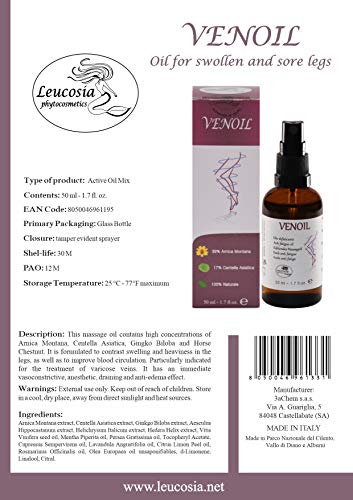 VENOIL - Aceite anti-fatiga para piernas hinchadas y dolientes. Acción refrescante y tonificante.