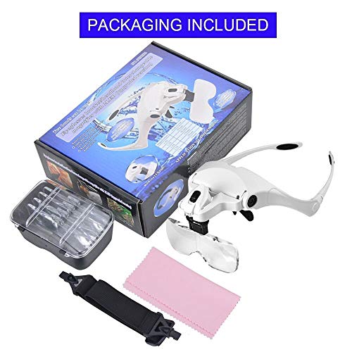 Ventdest Lupa con luz 2 LED, Lupas de Aumento para Leer, Reparaciones, Coser, Joyería y Relojería, Modelismo, Cinco Lentes Intercambiable 1X,1.5X, 2X, 2.5X, 3X, 3.5X