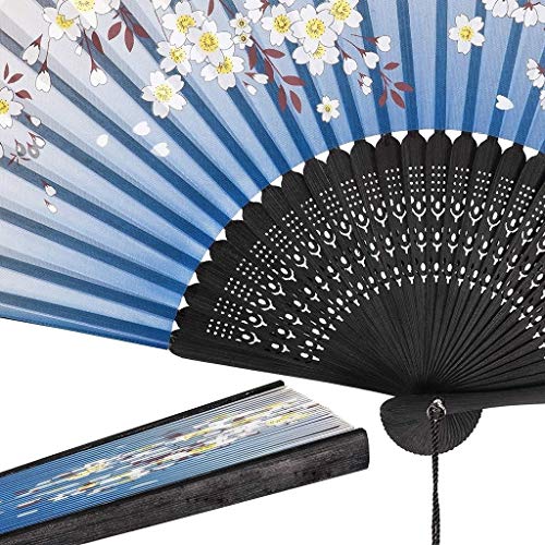 Ventilador de mano plegable de bambú chino con el patrón de la borla de la flor floral de mano plegable de los ventiladores de mano de la abanicos de seda de bambú Ventiladores for mujeres y hombres