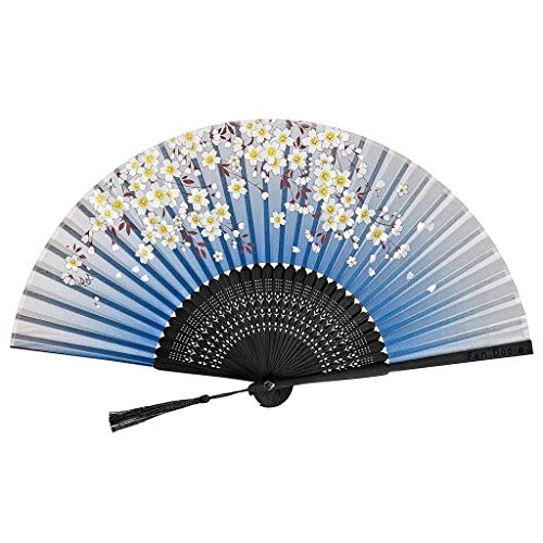Ventilador de mano plegable de bambú chino con el patrón de la borla de la flor floral de mano plegable de los ventiladores de mano de la abanicos de seda de bambú Ventiladores for mujeres y hombres
