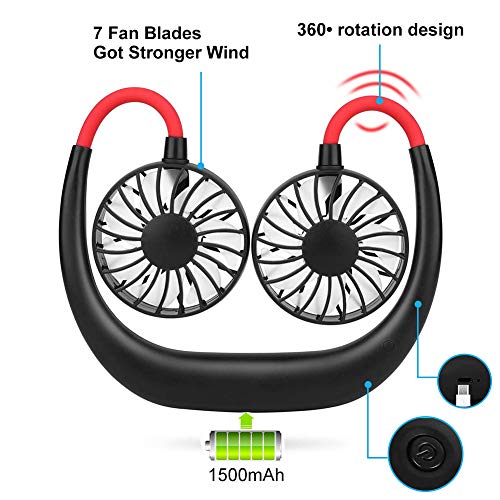 Ventilador Portatil, Ventilador de Cuello, Mini Ventilador de Mano, Mini Ventilador Portátil Recargable USB Ventilador Deportivo Ventilador de Cuello Personal 3 Velocidades y Rotación de 360 ​​Grados