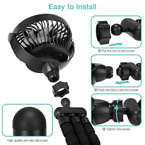 Ventilador Portátil Versátil de Escritorio Personal Batería 5200mAh con Trípode Flexible Ventilador USB Silencioso 360°Ajustable para Cochecito de Bebé, Cinta de Correr, etc.