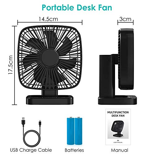 Ventilador USB, Silencioso Fan Portátil con Pilas Recargable para Viajes, Oficina, Hogar,Camping, Cochecito de bebé, Coche, Caminadora