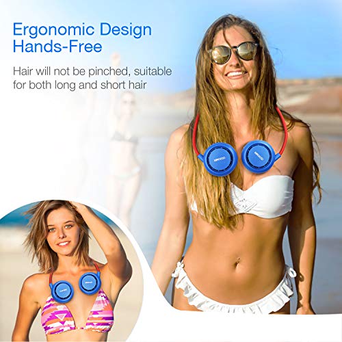 Ventilador USB, Ventilador Portatil, Mini Ventilador Cabello Anti-involucrado, Usable Recargable Ventilador de Cuello, Ventilador Pequeño de Refrigeración para Viajar, Deportes (Azul)