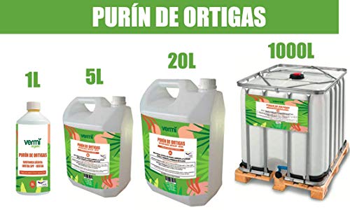 VERMIORGANIC Purin de Ortiga Ecológico, 5L. Insecticida, Fungicida, Acaricida para el Control de Hongos y para Corregir la clorosis férrica.