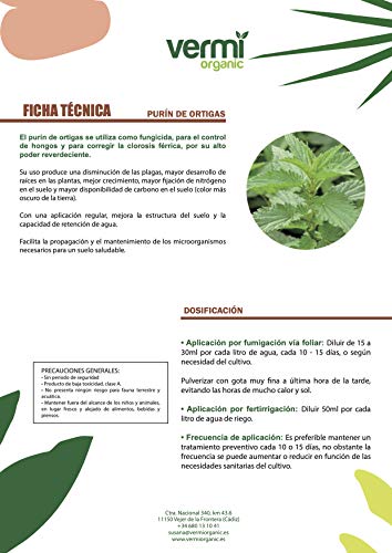 VERMIORGANIC Purin de Ortiga Ecológico, 5L. Insecticida, Fungicida, Acaricida para el Control de Hongos y para Corregir la clorosis férrica.