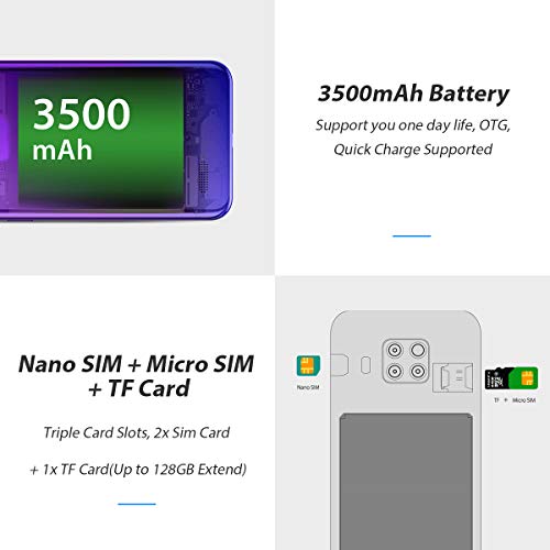Vernee M7 Smartphone 2019 Dual SIM 4G LTE 4GB RAM 64GB ROM 3 Cámaras Trasera 13MP 1 Cámara Frontal 8MP Gran Pantalla 6.1" Face ID 3500mAh Android 9 Sensor Dactilar Cuerpo Ultradelgado 6.9mm - Violeta