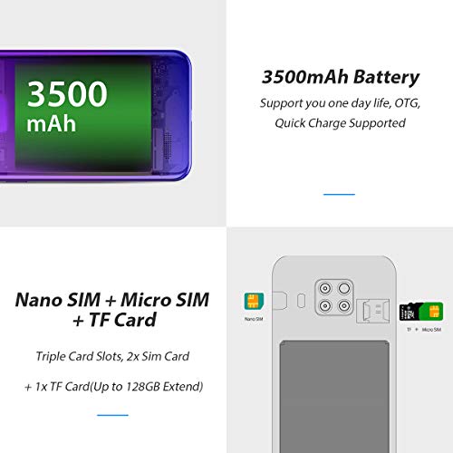 Vernee M7 Smartphone 2019 Dual SIM 4G LTE 4GB RAM 64GB ROM 3 Cámaras Trasera 13MP 1 Cámara Frontal 8MP Gran Pantalla 6.1" Face ID 3500mAh Android 9 Sensor Dactilar Cuerpo Ultradelgado 6.9mm - Violeta